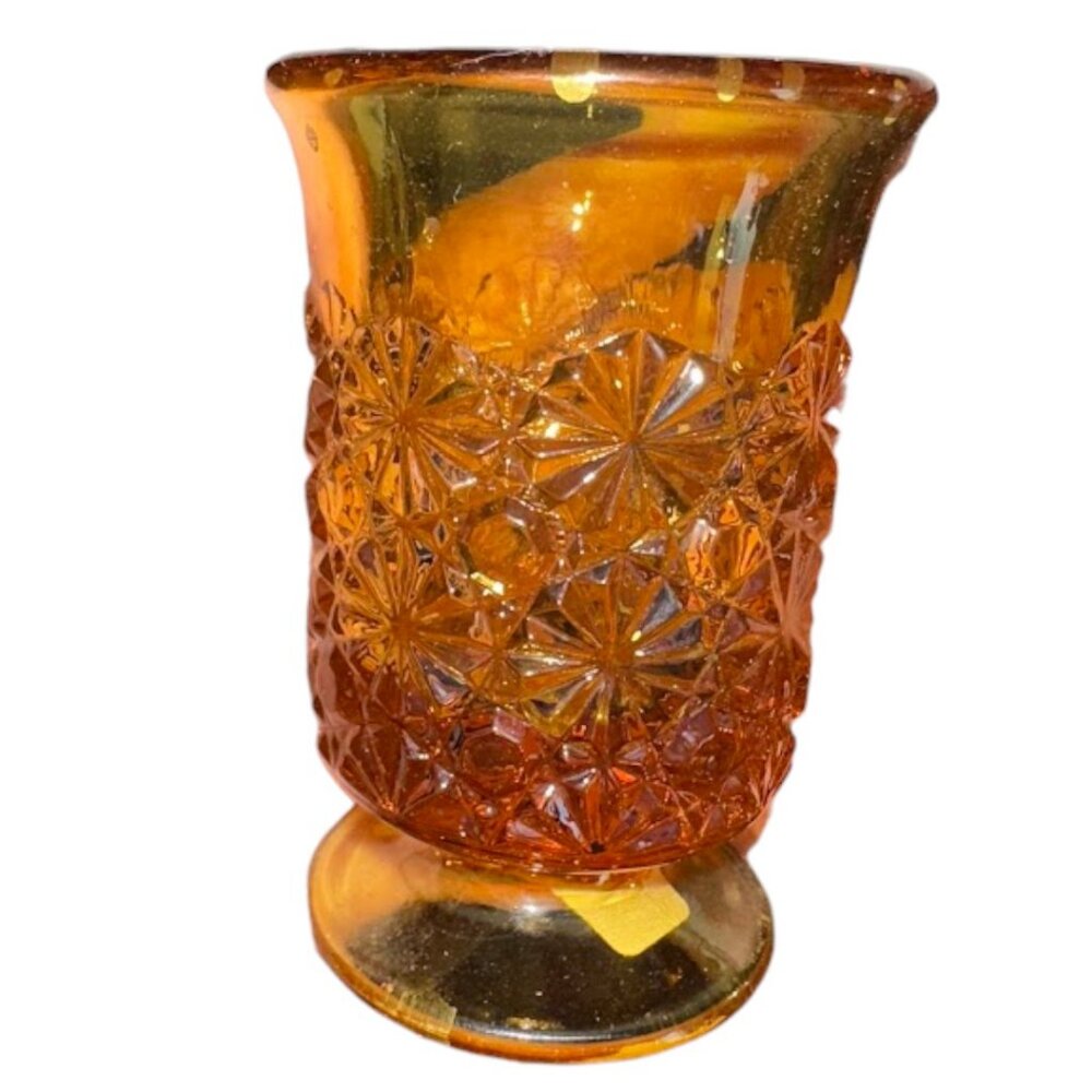 Vintage Amber LE Smith Glass Daisy Button Toothpick Holder